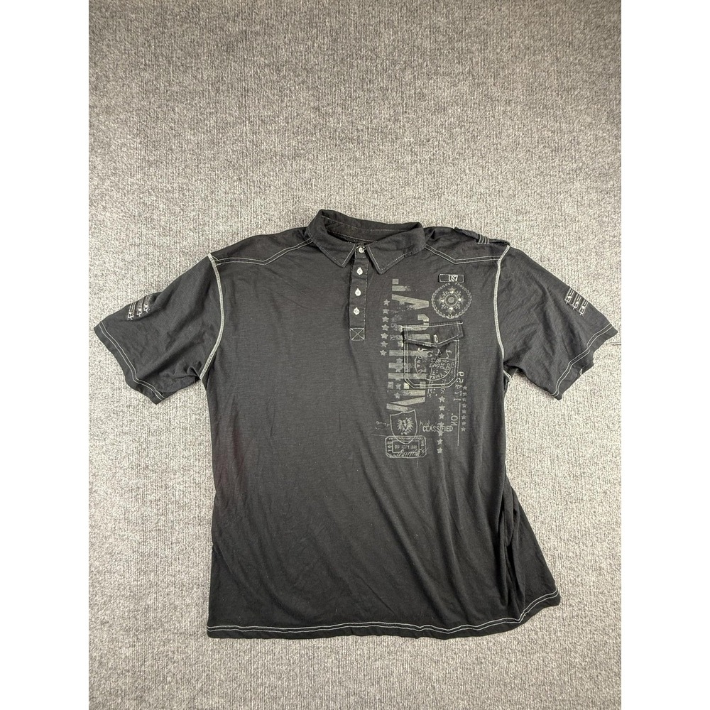 Y2K Vertical Sport Polo Shirt Mens 5XL Black Graphic Stitch Big Tall Casual